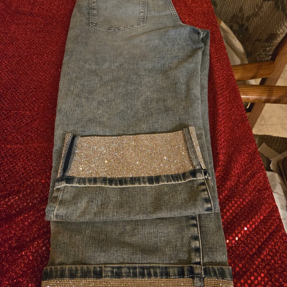 Karl Lagerfield designer Rheinstone  bottom Bling jeans